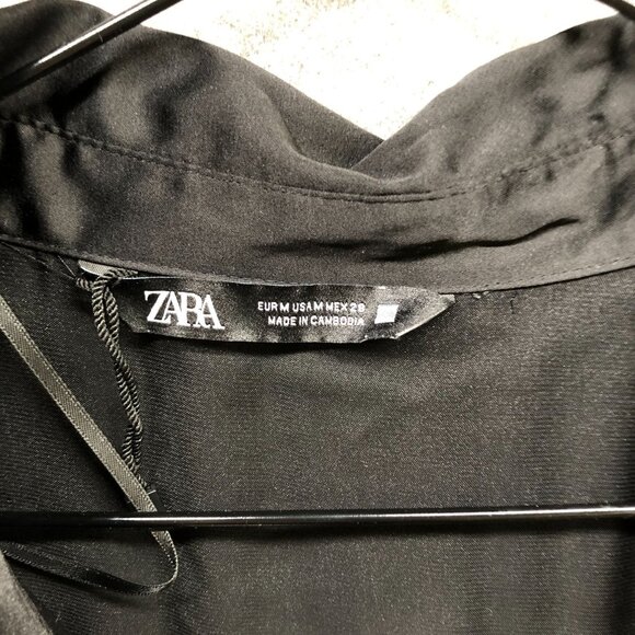 Zara Satin Long Sleeve Blouse Womens M Button Down Black Relaxed Shirt - Picture 5 of 9